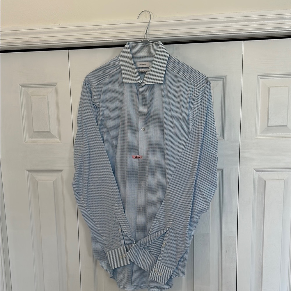Calvin Klein Blue Dress Shirt Elegant Cotton Business